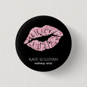 makeup artist chic pink lips 1 inch round button