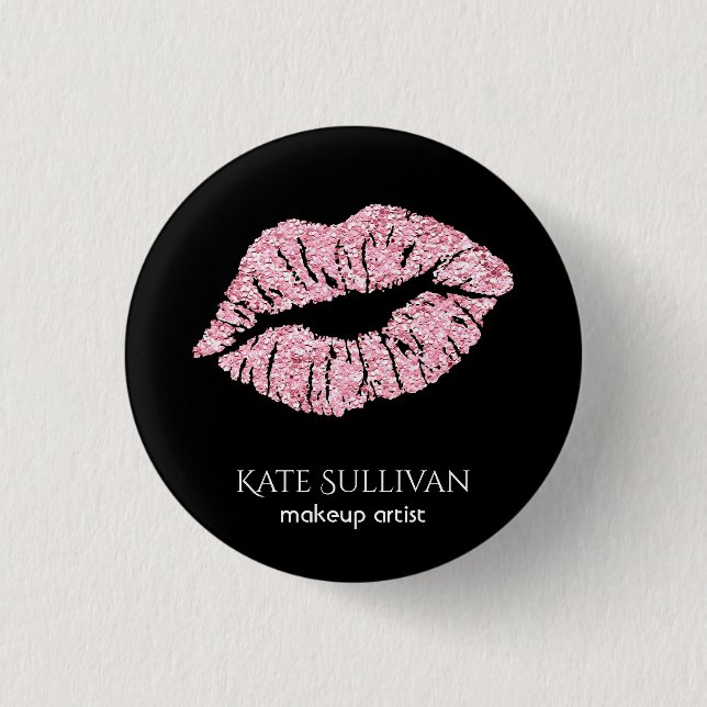 makeup artist chic pink lips 1 inch round button (Front)