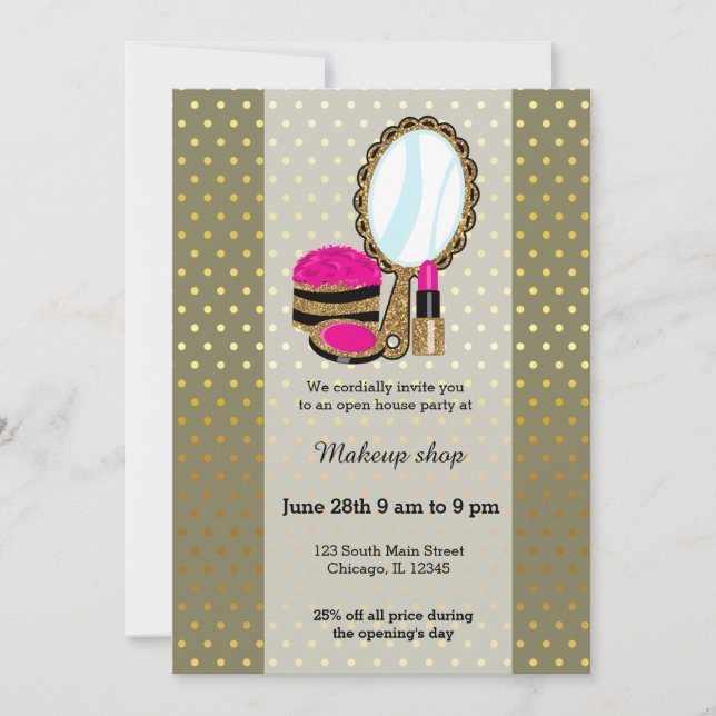Makeup artist - choose background colour invitation (Front)