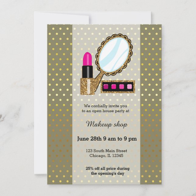 Makeup artist - choose background colour invitation (Front)