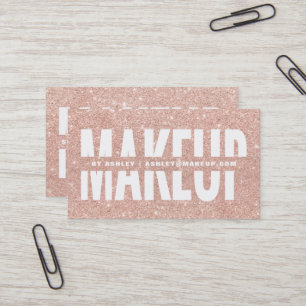 Makeup artist cut out typography rose gold glitter business card