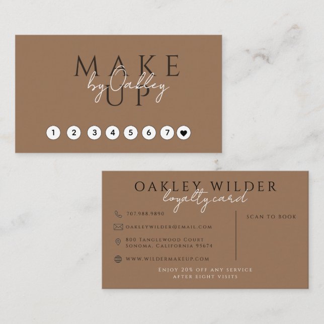 Makeup Artist Dark Terracotta QR Code  Loyalty Card (Front/Back)
