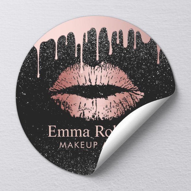 Makeup Artist Dripping Rose Gold Lips Salon Classic Round Sticker (Creator Uploaded)