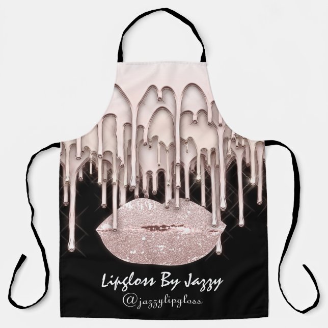 Makeup Artist Drips Kiss Lips Drips Rose Black  Apron (Front)
