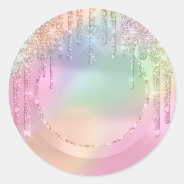 Makeup Artist  Drips Rose Glitter Sweet 16th Classic Round Sticker (Front)