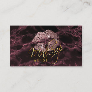 Makeup Artist Dusty Rose and Black Marble Business Card