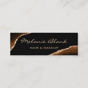 Makeup Artist Elegant Agate Black and Gold Marble Mini Business Card