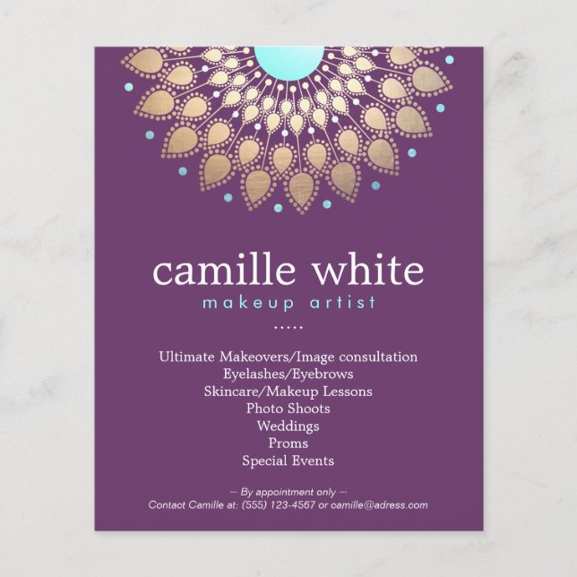 Makeup Artist Elegant Gold Ornate Motif Purple Flyer (Front)