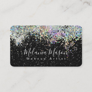 Makeup Artist Elegant Holographyc Glitter Black Business Card