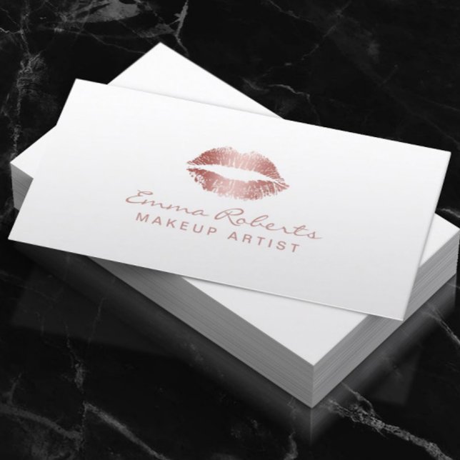Makeup Artist Elegant Rose Gold Lips Salon Business Card (Creator Uploaded)