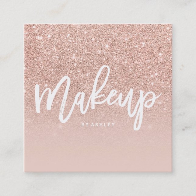 Makeup artist elegant typography blush rose gold 2 square business card (Front)