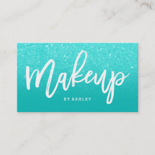 Makeup artist elegant typography faux aqua glitter business card