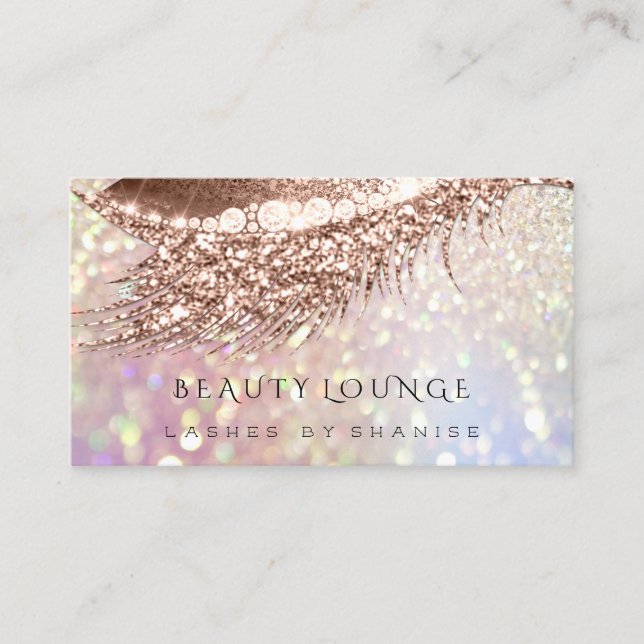 Makeup Artist Event Eyelash Rose Gold Glitter Appointment Card (Front)