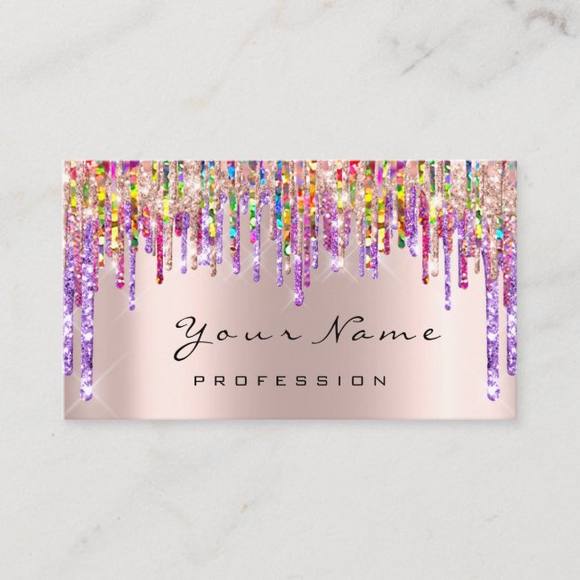 Makeup Artist Event Nails Holograph Unicorn Rainbo Business Card (Front)