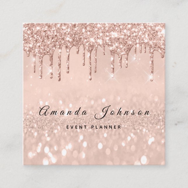 Makeup Artist Event Planner Glitter Spark Rose Square Business Card (Front)