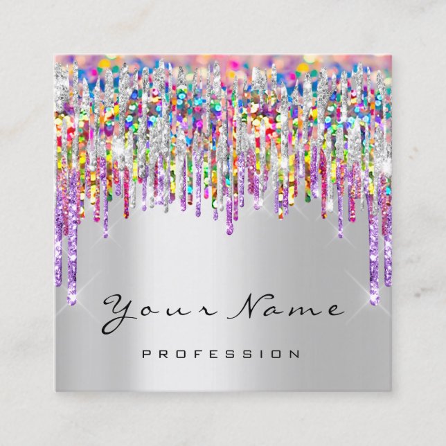 Makeup Artist Event Planner Holograph Silver Grey Square Business Card (Front)