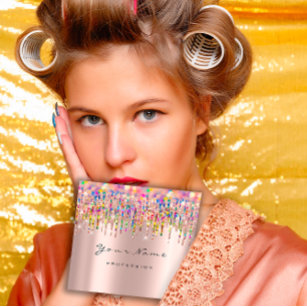 Makeup Artist Event Planner Holograph Unicorn Pink Square Business Card