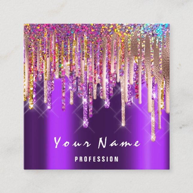 Makeup Artist Event PlannerHolograph Rainbow Drips Square Business Card (Front)