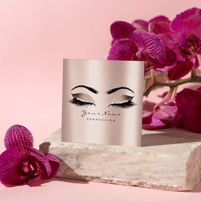 Makeup Artist Eyebrow Eye Lash Glitter Pink Square Business Card (Creator Uploaded)