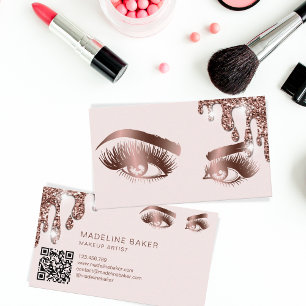 Makeup Artist Eyebrow Eye Lashes Rose Gold QR Code Business Card