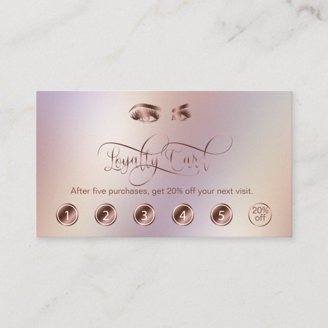 Makeup Artist Eyebrow Eyes Long Lashes Rose Gold Loyalty Card (Front)