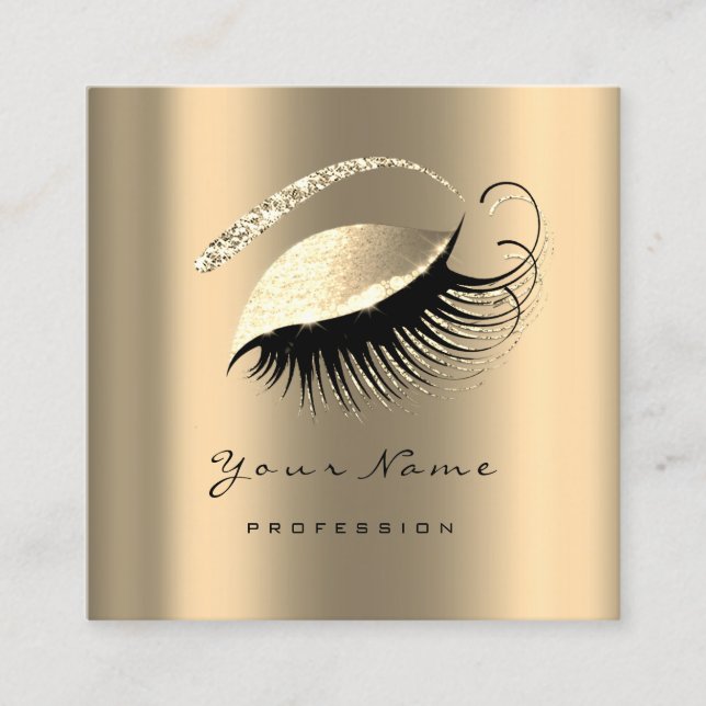 Makeup Artist Eyebrow Lashes Sepia Gold Square VIP Square Business Card (Front)