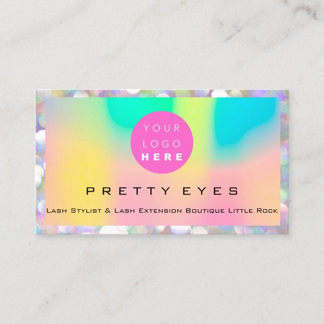 Makeup Artist Eyebrows Lash Bokeh  Holograph Logo Business Card (Front)