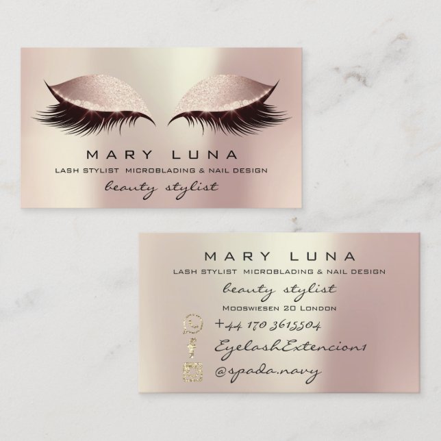 Makeup Artist Eyebrows Lashes Blush Rose Gold Business Card (Front/Back)