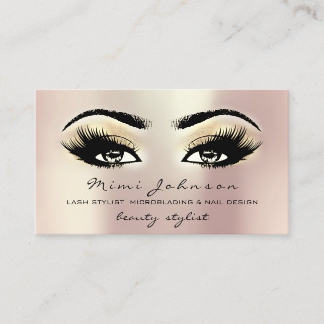 Makeup Artist Eyebrows Lashes Champaigne Rose Business Card (Front)