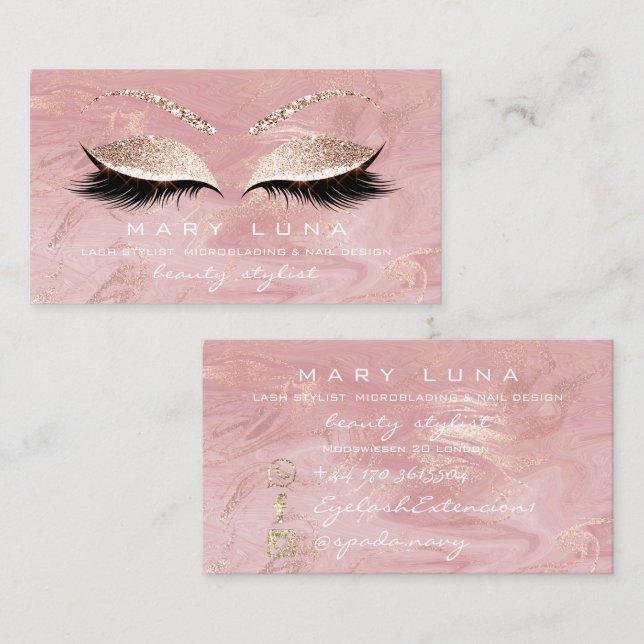 Makeup Artist Eyebrows Lashes Extensi Pink Glitter Business Card (Front/Back)