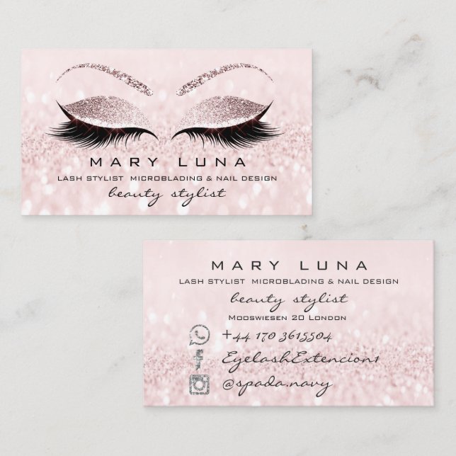 Makeup Artist Eyebrows Lashes Extensi Pink Glitter Business Card (Front/Back)