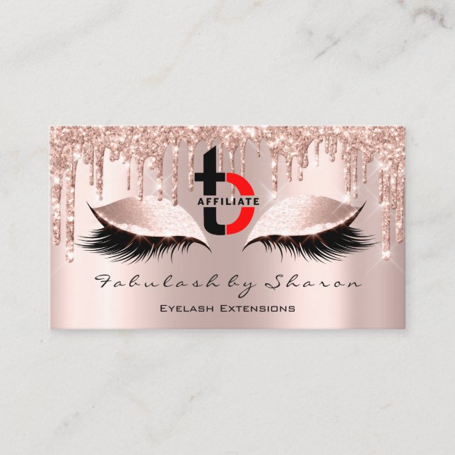 Makeup Artist Eyelash Affiliate Logo Drips Rose Business Card (Front)