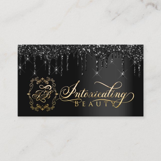 Makeup Artist Eyelash Black Drips Custom Logo Busi Business Card (Front)