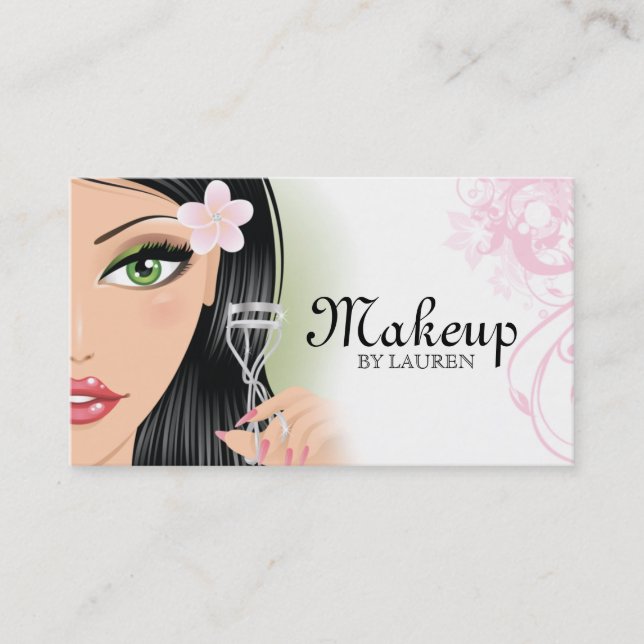 Makeup Artist Eyelash Curler Pink Business Card (Front)