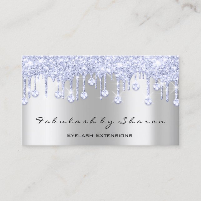 Makeup Artist Eyelash Diamond Drips Silver Blue Business Card (Front)