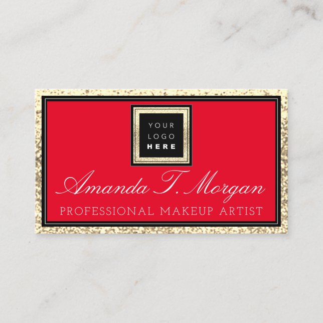 Makeup Artist Eyelash Event Logo Red Gold Glitter Business Card (Front)