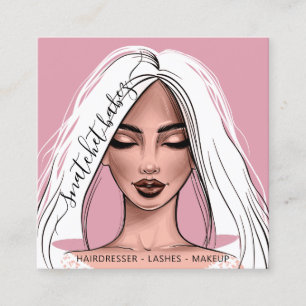 Makeup Artist Eyelash Hair Brows Lips Blush Pink Square Business Card