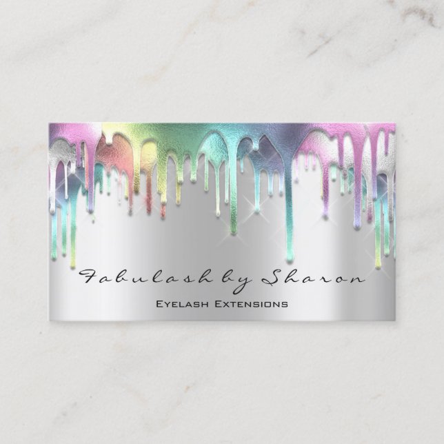 Makeup Artist Eyelash Holograph Drips Silver Grey Business Card (Front)