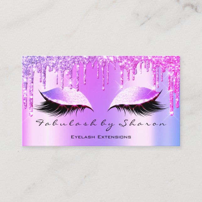 Makeup Artist Eyelash Lashes Glitter Drips Pink Business Card (Front)