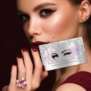 Makeup Artist Eyelash Lashes Glitter Drips Silver Business Card