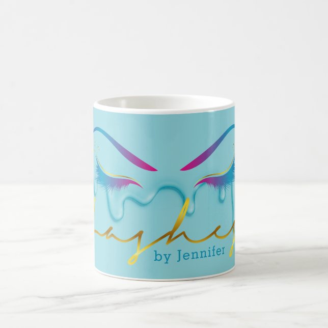 Makeup Artist Eyelash Lashes Paint Drips Teal Coffee Mug (Center)
