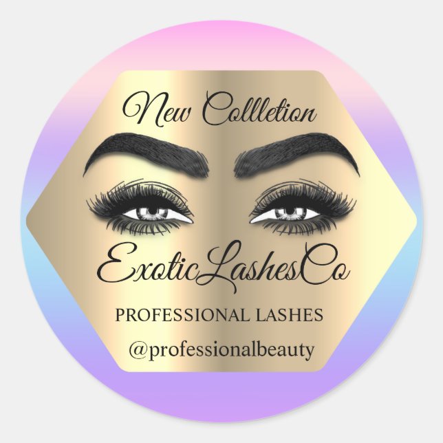 Makeup Artist Eyelash Logo Glitter Packaging  Classic Round Sticker (Front)