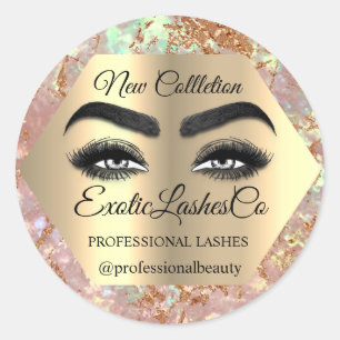 Makeup Artist Eyelash Logo Glitter Packaging SPA Classic Round Sticker