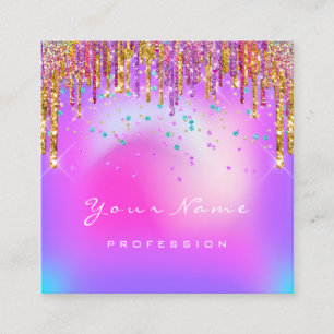 Makeup Artist Eyelash Logo Purple Gold Drips Glam Square Business Card