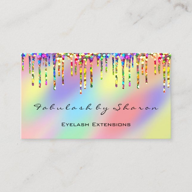 Makeup Artist Eyelash Rainbow Drips Holograph Business Card (Front)