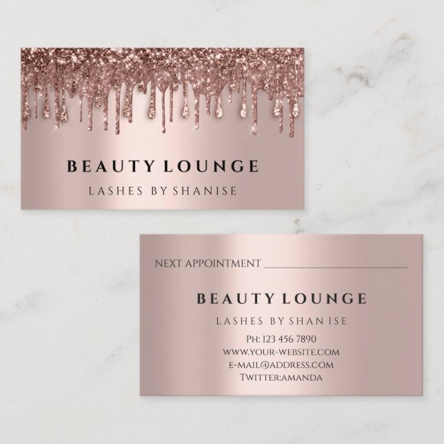 Makeup Artist Eyelash Rose Drips Hair Nails Beauty Appointment Card (Front/Back)