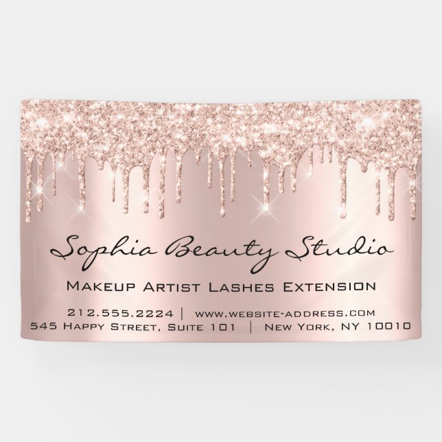 Makeup Artist Eyelash Rose Gold Drips Promotional Banner (Horizontal)