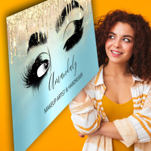 Makeup Artist Eyelashes Blue QRCODE Logo Brows  Business Card