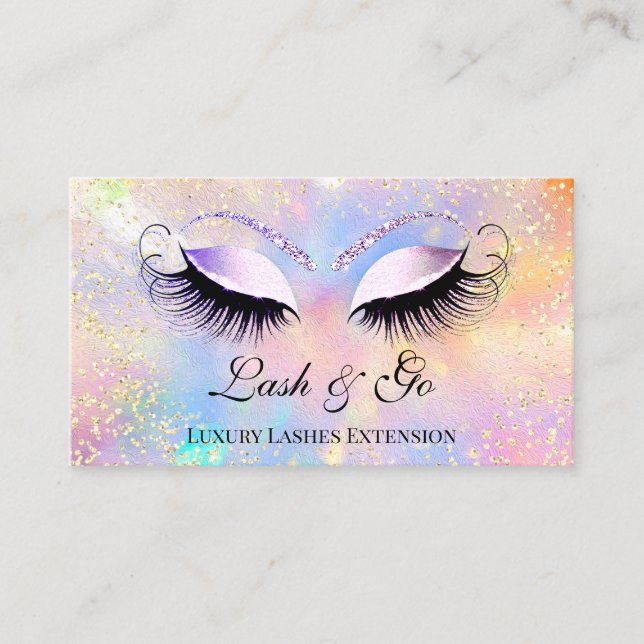 Makeup Artist Eyelashes Brows Holograph Gold Business Card (Front)