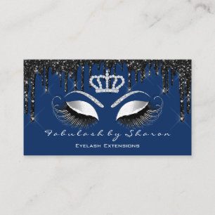 Makeup Artist Eyelashes Extension Navy Drips Gold Business Card